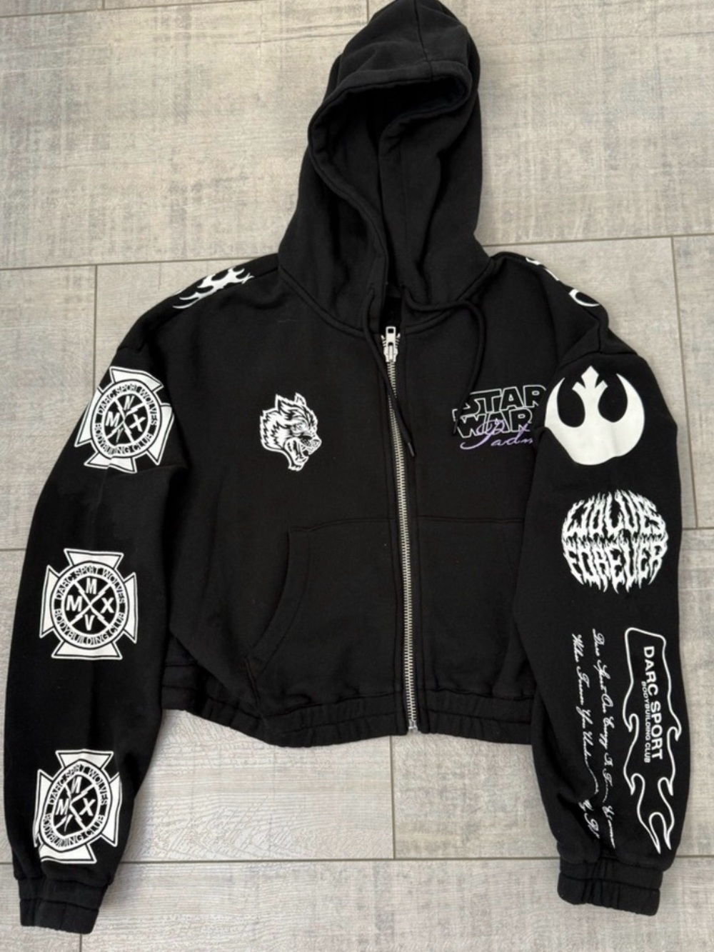 NWOT Darc Sport Star Wars The Power of the Dark Side Small Cropped Hooded Jacket